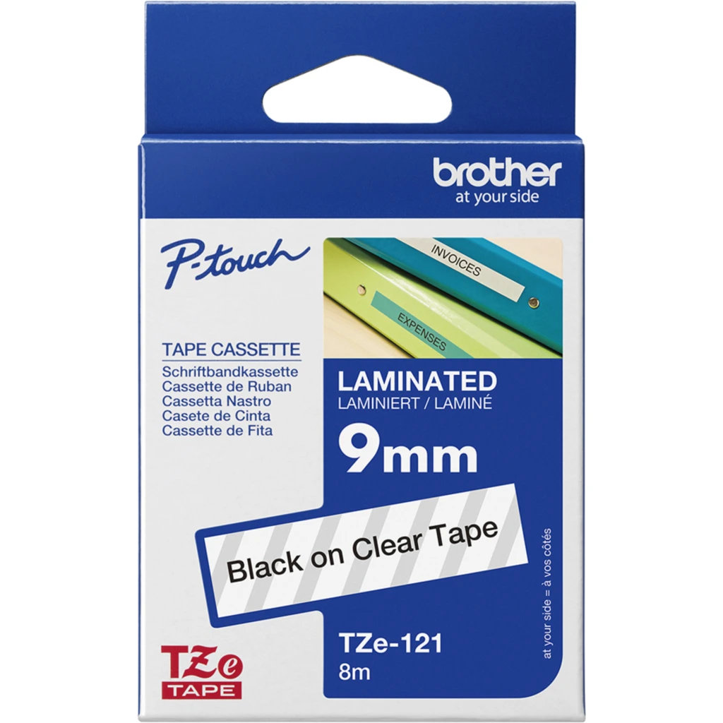 Imagen 3 de Cinta Brother TZE-121 Texto negro sobre fondo transparente 9mmx8mt PT-3600/9700