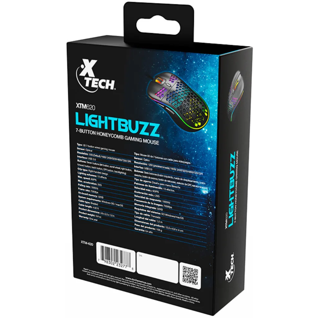 Imagen 10 de Xtech - XTM-620 - Mouse - USB - Wired - Black - Gaming 7 button Honeycomb