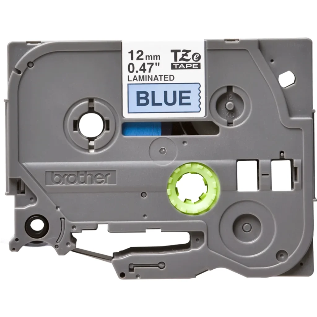 Cinta BROTHER 12mm Negro en Fondo Azul 8mt p/PT-H110/E300/E550W/D600VP