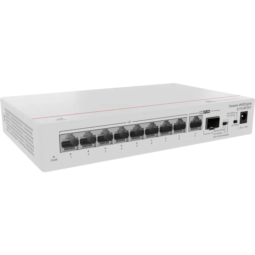 Imagen 1 de S110-8P2ST. Switch Huawei eKit 8 puertos PoE+ 10/100/1000Base-T 1 Puertos 1GE SFP capacidad de conmutación de 20 Gbit/s capacidad de reenvió de paquetes de 14.88 Mpps
