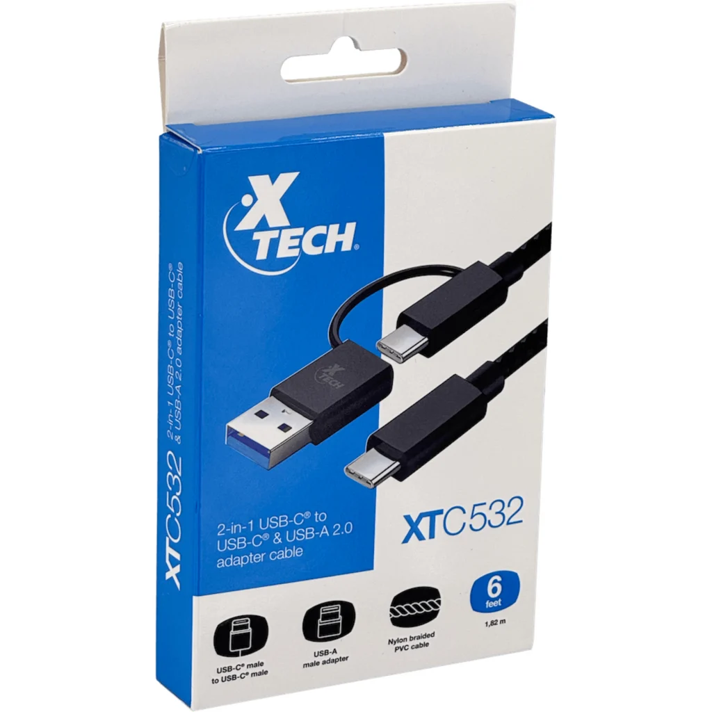 Imagen 2 de XTECH 2-IN-1 USB-C a USB-CM/AM Cable 182cm USB2.0 XTC-532