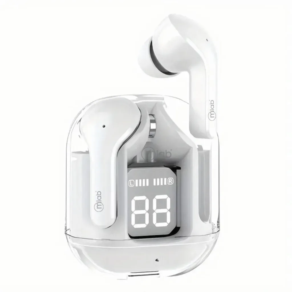 MLAB AUDIFONO TWS GLASS CRYSTAL + SILICON CASE WHITE