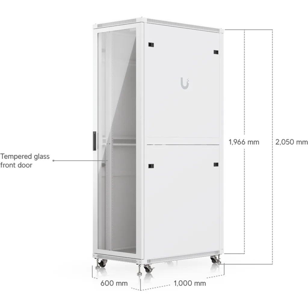 Imagen 15 de UniFi Gabinete rack 42U piso, ensamblado con ventiladores incorporados, paneles removibles y ruedas con cerradura,