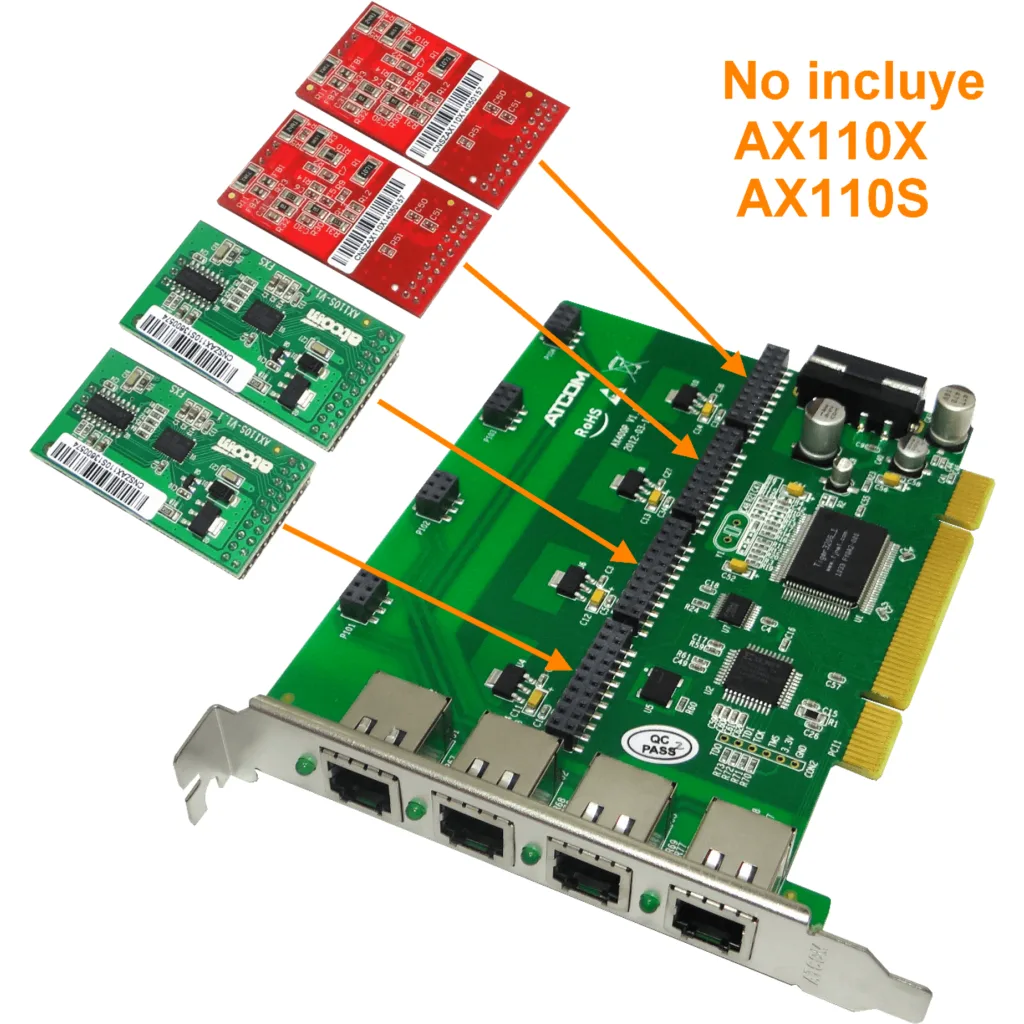 Imagen 2 de ATCOM PCI 4X 4-RJ11 REQ-AX110 3.3/5V 32BIT TARJETA ASTERISK