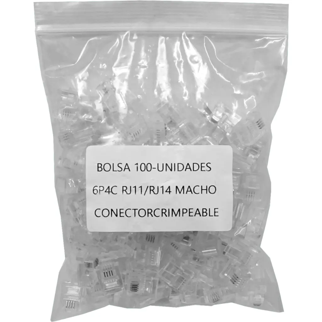 Imagen 2 de Bolsa 100-unidades 6P4C RJ11/RJ14 Macho Conector Crimpeable