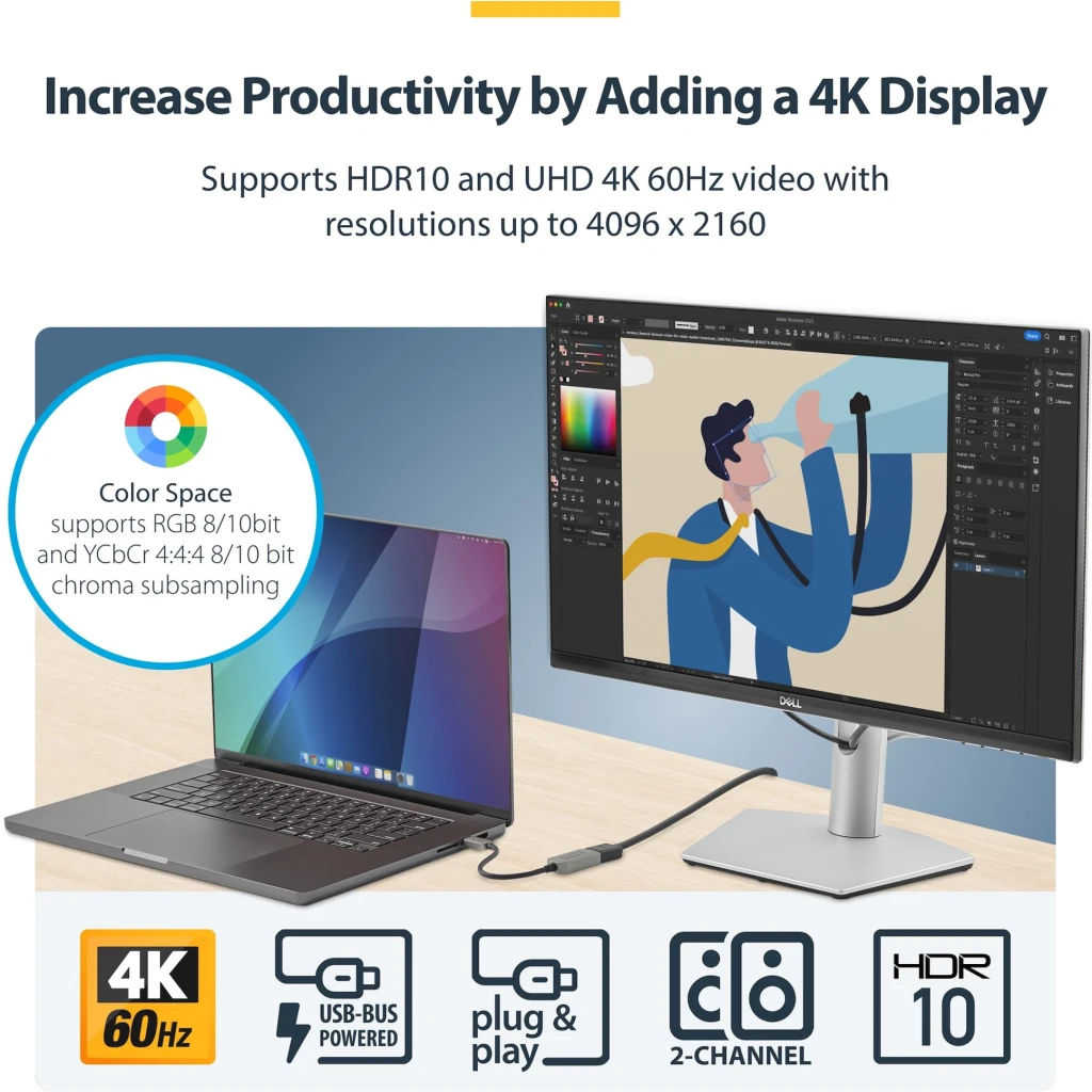 Imagen 3 de Adaptador USB-C Macho a HDMI v2.0 Hembra 4K 60Hz HDR10 - StarTech