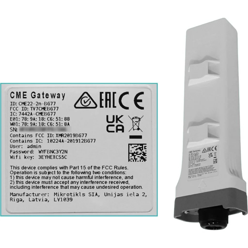 Imagen 1 de MIKROTIK LTE-Narrow CAT-M IP66 2,4GHz 22dBm 2x2-2dBi 2-100-PoE i/o L4