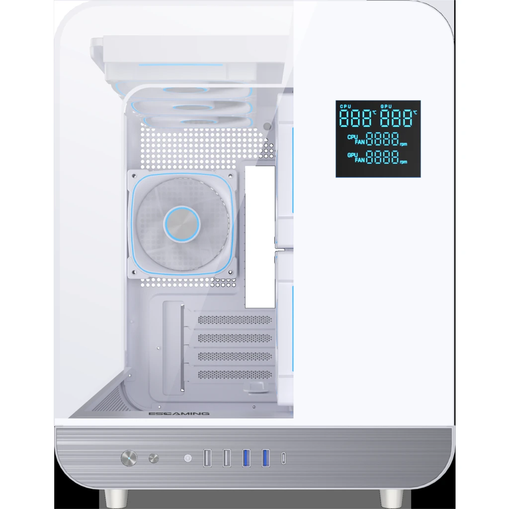 GABINETE GAMER ESGAMING MATX AIRCRAFT 007 BKANCI 6 FAN, 2 BASE, 3 ABAJO, 1 TRASERO ARGB, SIN FUENTE