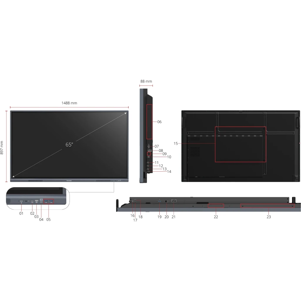 Imagen 1 de Monitor Interactivo Viewsonic Serie 33 65" Touch UHD IPS LAN HDMI Android11