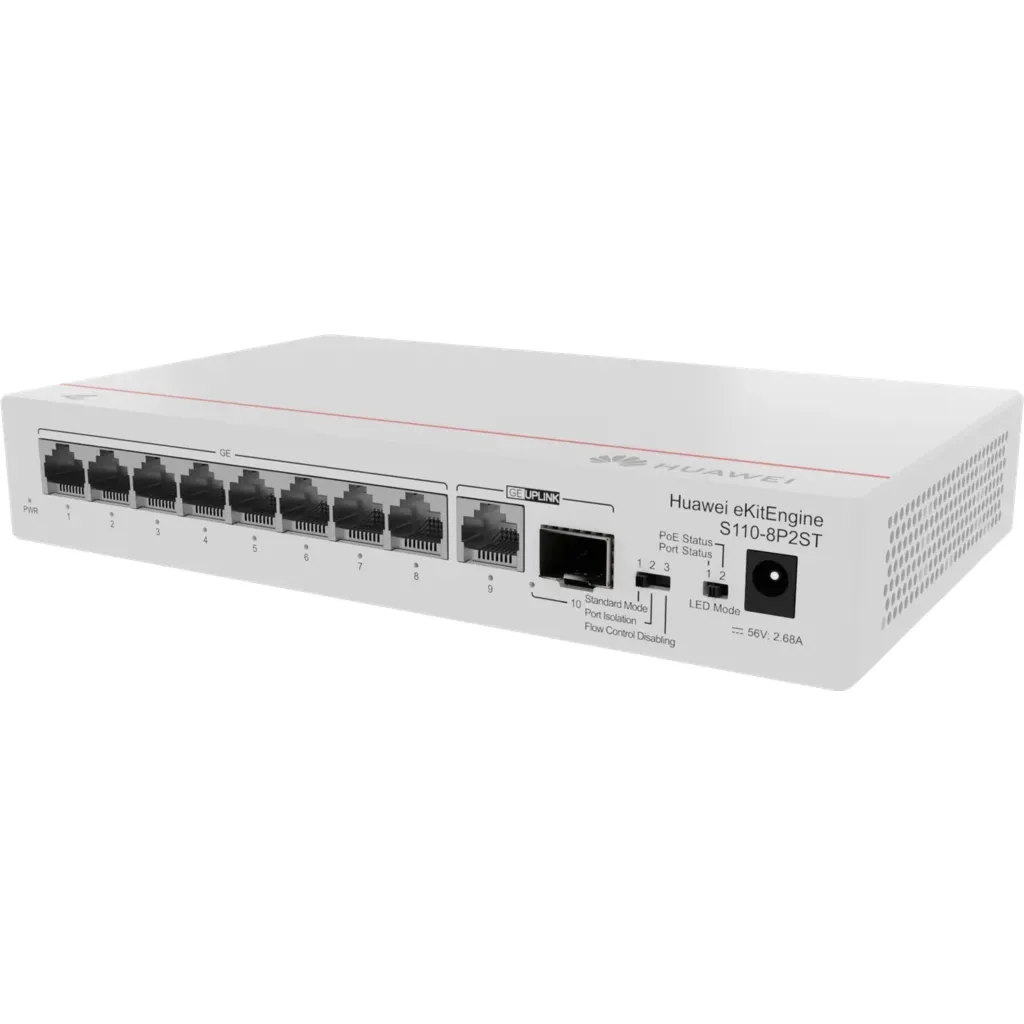 Imagen 2 de S110-8P2ST. Switch Huawei eKit 8 puertos PoE+ 10/100/1000Base-T 1 Puertos 1GE SFP capacidad de conmutación de 20 Gbit/s capacidad de reenvió de paquetes de 14.88 Mpps