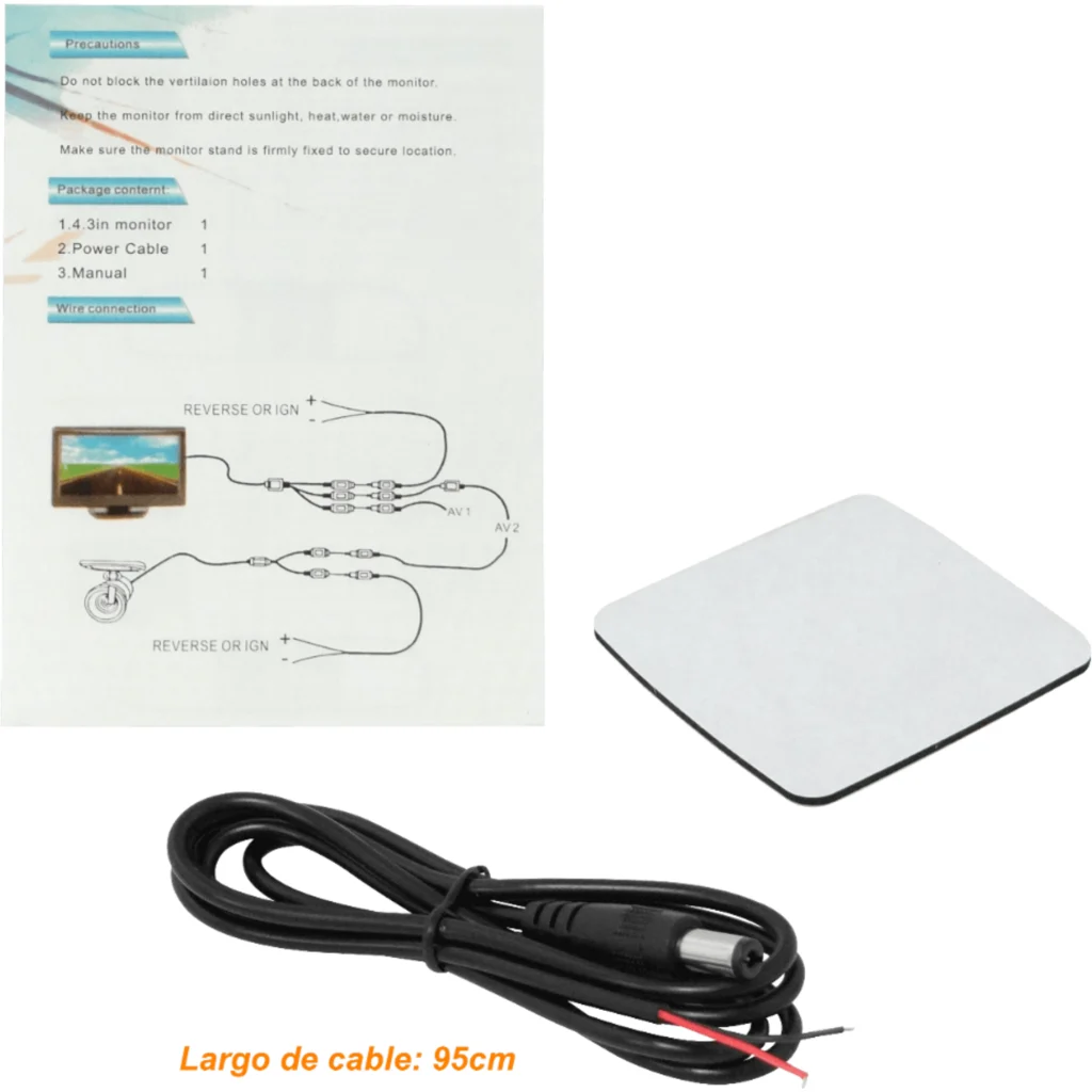 Imagen 1 de Monitor 4-pulgadas Pantalla Analogo 2-RCA-H Plug-5,5x2,1mm Auto-Muro