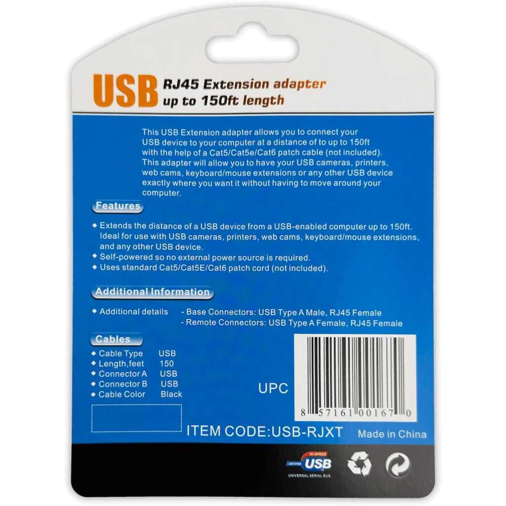 Adaptador USB 1.1 a Red Ethernet RJ-45 UTP Cat5 45Mts Pasivo A-M-A-H