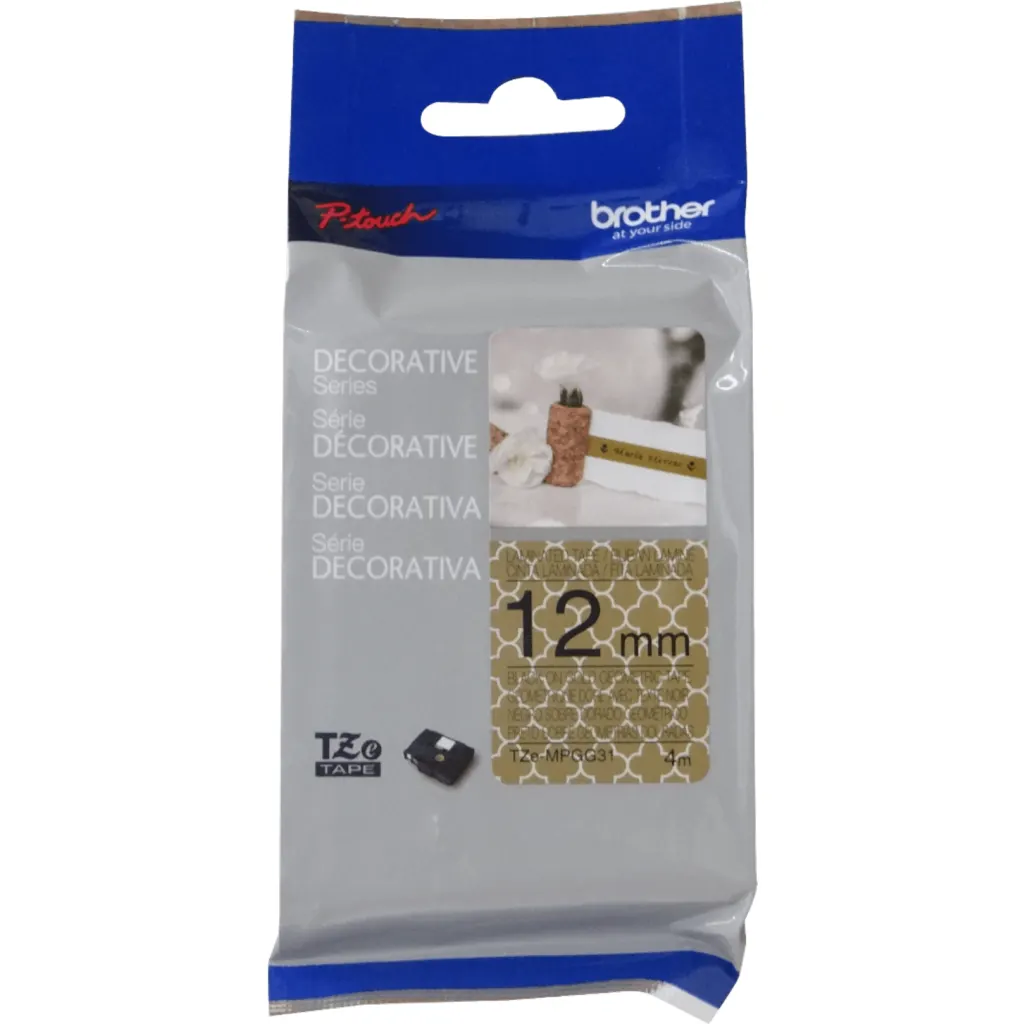 BROTHER 12mm Negro en Fondo Dorado Patron Cinta 4mt p/PT-H110/E300
