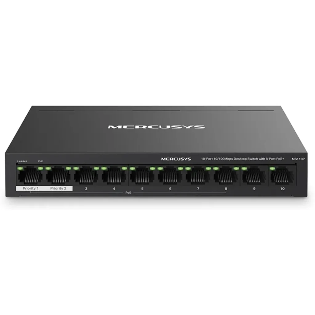 Mercusys MS110P V1 - Conmutador - 10 x 10/100 (8 PoE+) - sobremesa, montaje en pared - PoE+ (65 W)