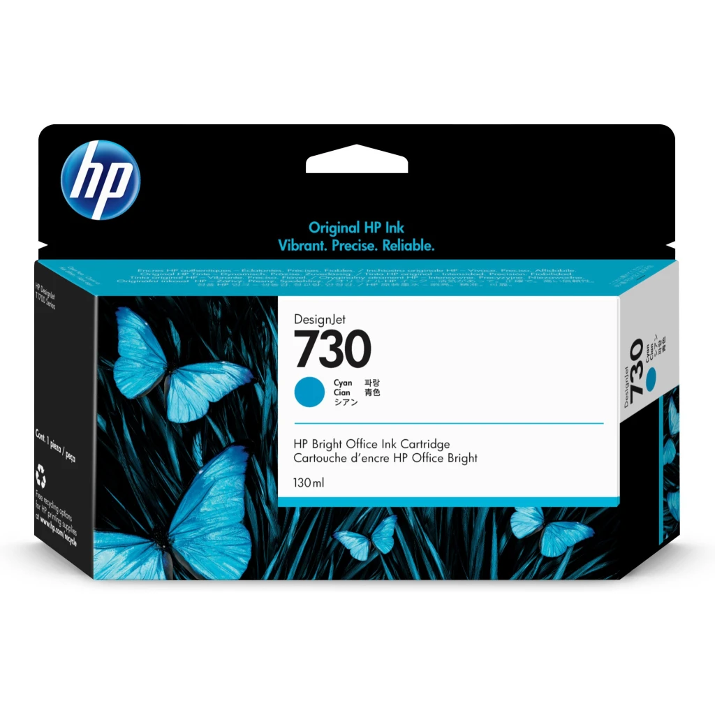 Imagen 1 de Cartridge HP 730 Cyan para Imp DesignJet Ink T1600/T2600/T1700, 130ml 