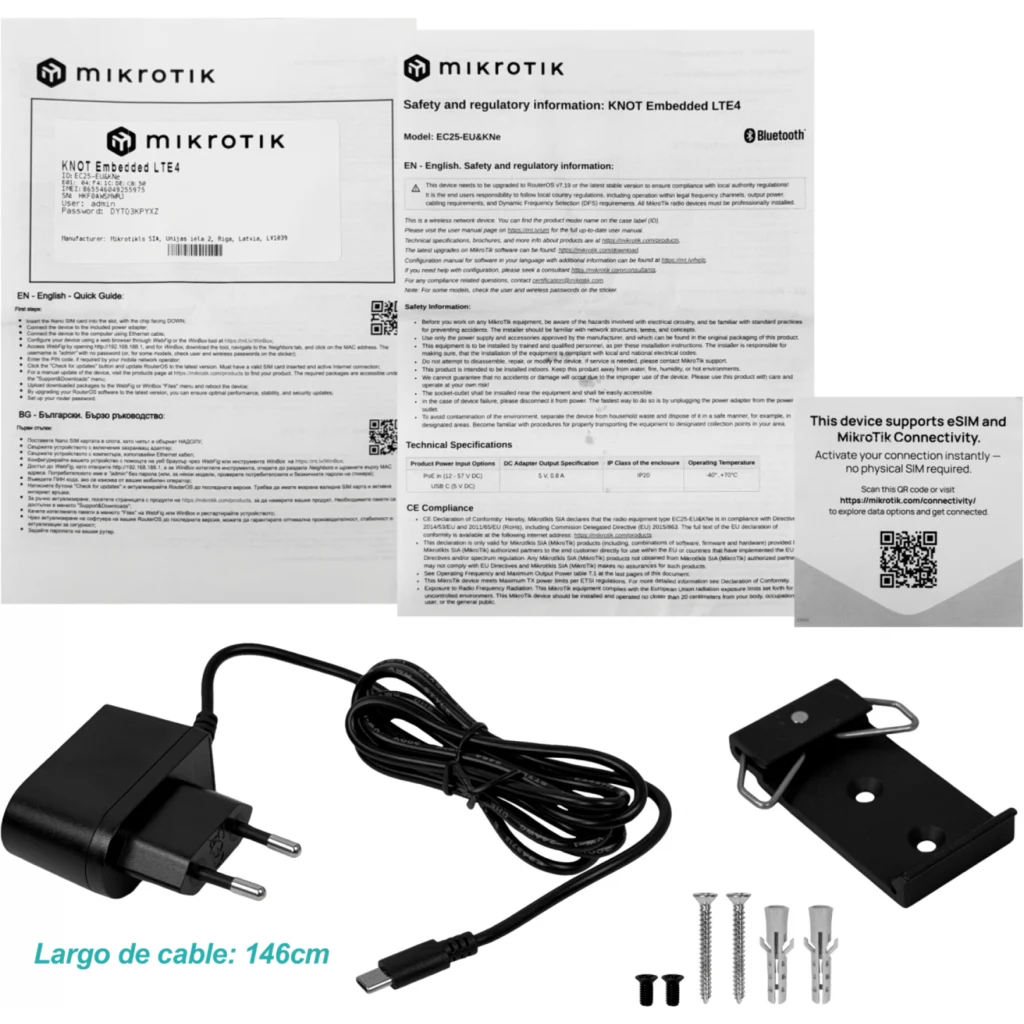 Imagen 8 de MIKROTIK 1-1000(PoE-in) LTE4 1-Sim/eSim Bluetooth5.1 RielDin inc-5V
