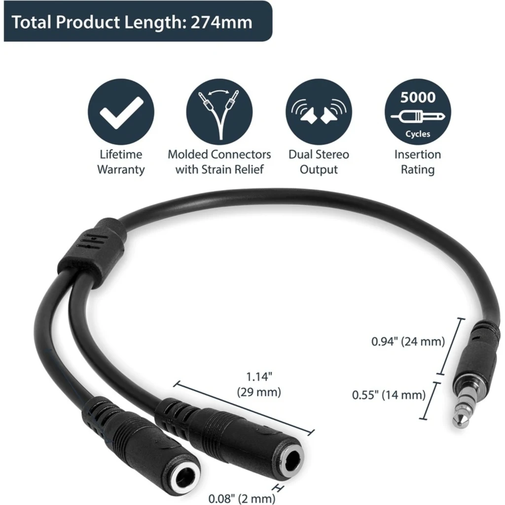 Imagen 6 de Cable de Audio Stereo Jack 3.5mm 1*M/2*H p3 Largo 0.2mts - Startech