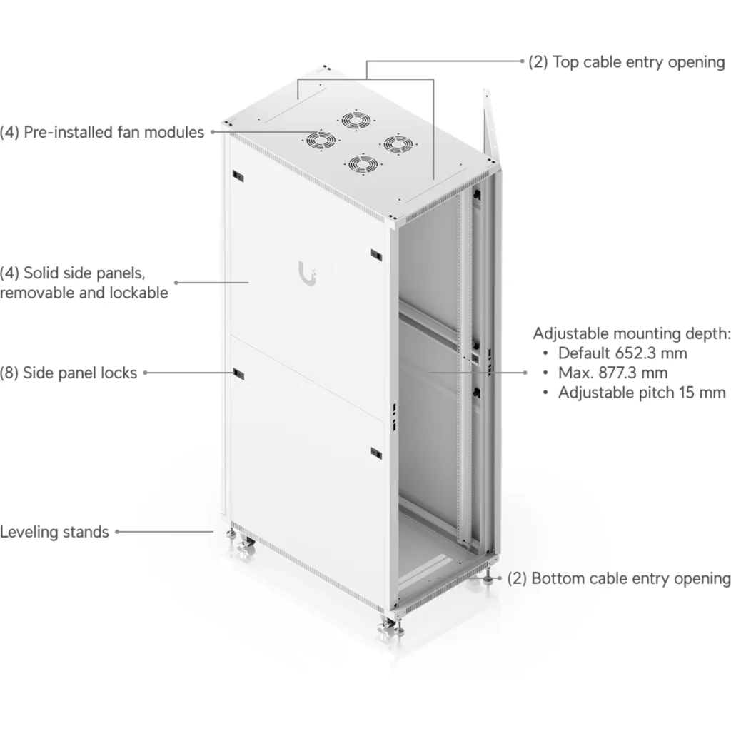 Imagen 16 de UniFi Gabinete rack 42U piso, ensamblado con ventiladores incorporados, paneles removibles y ruedas con cerradura,