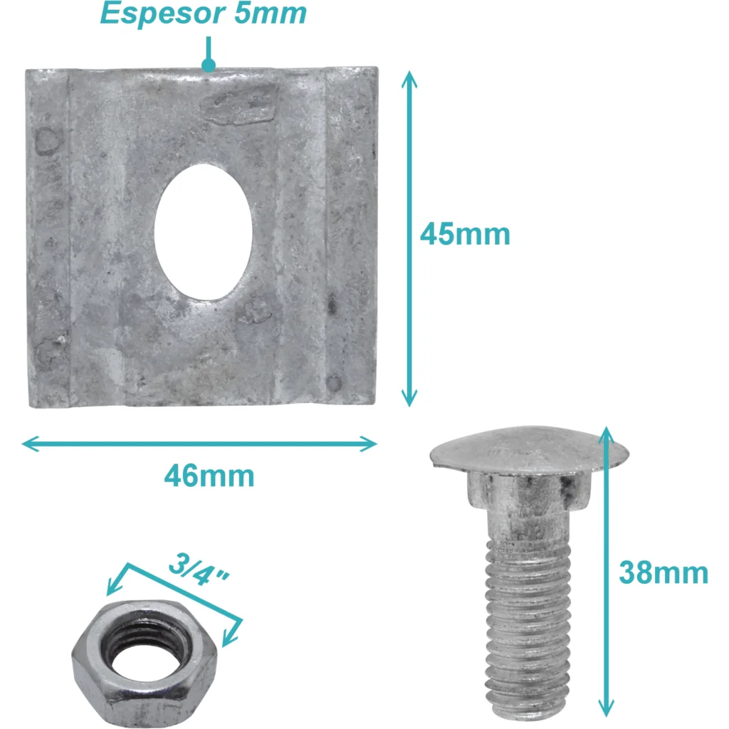 Imagen 2 de Brida 1-Perno-Hex3/4p 45x46x5mm Largo-38mm M12 para Sujecion Postacion