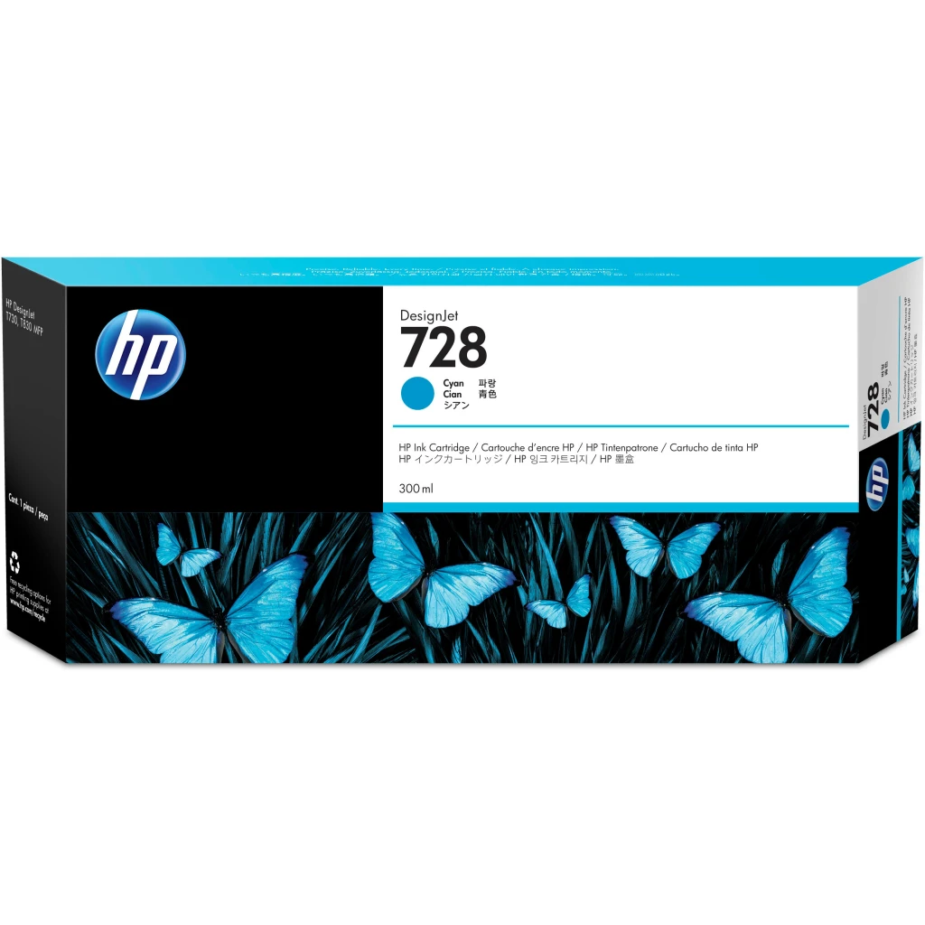 Cartridge HP 728 Cyan Compatible DesignJet T830 DesignJet T730, 300ml