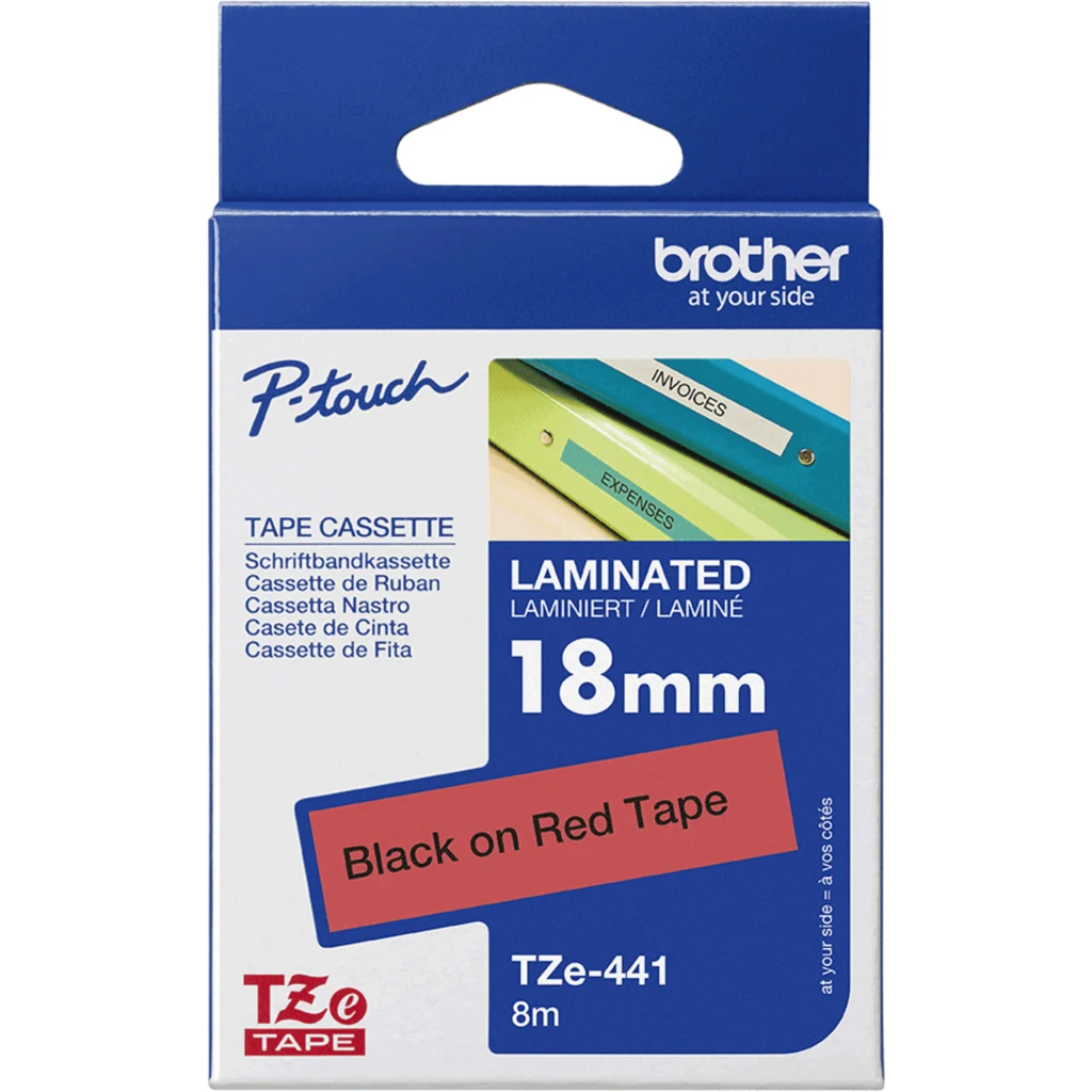 Imagen 3 de Cinta Rotuladora Brother TZE441 Negro sobre Rojo 18mm x 8mtrs p/ PT-1300/1400
