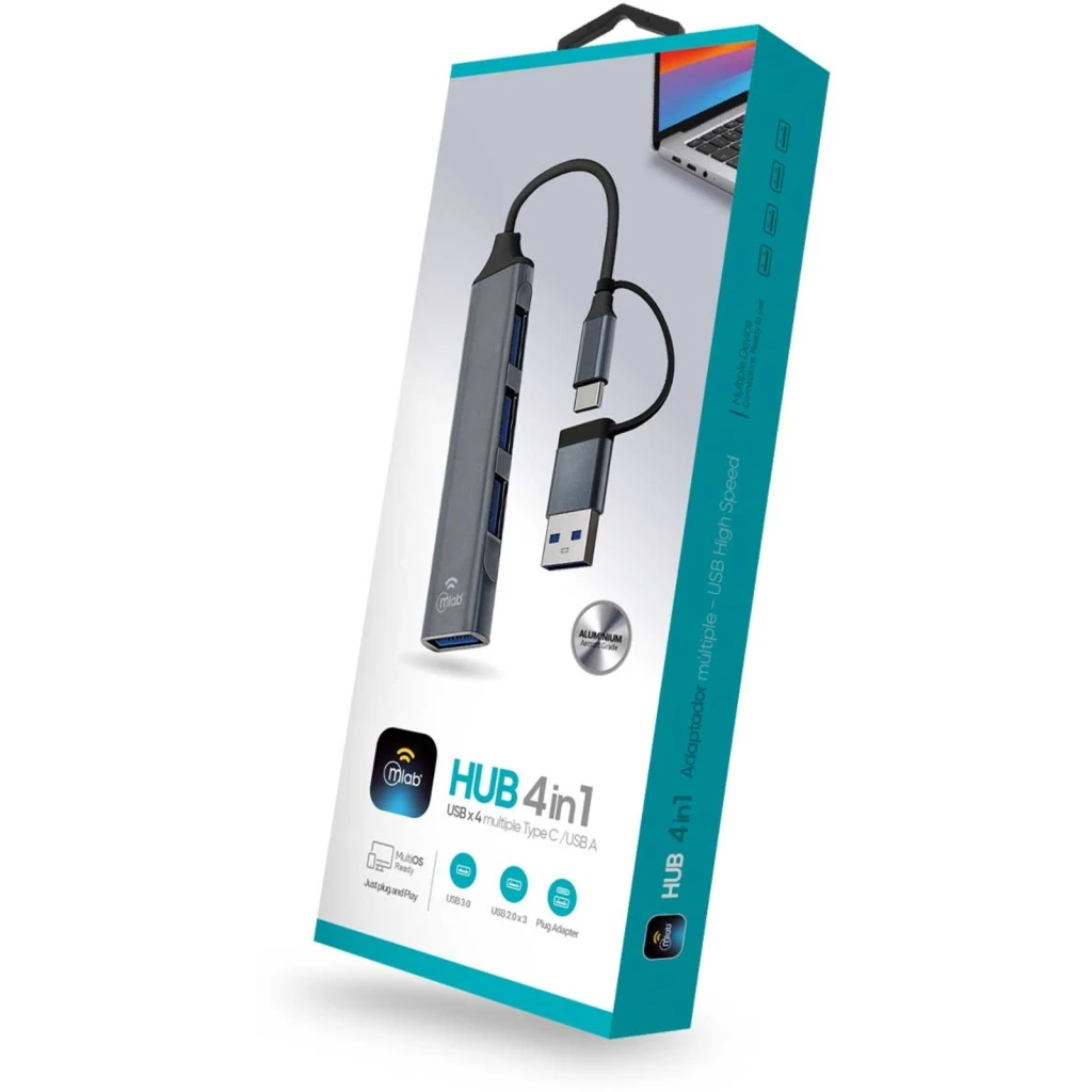 Imagen 2 de MLAB HUB ADAPTADOR 4 EN 1 TYPE-C A 1USB3.0 + 3USB2.0