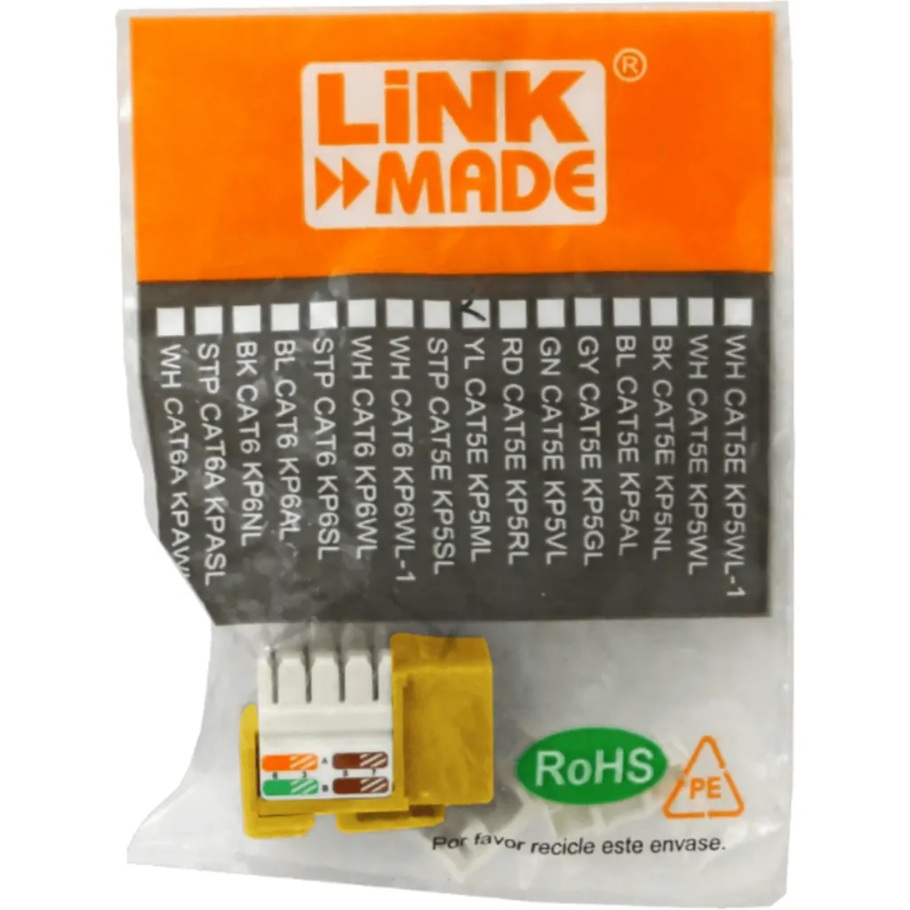Imagen 1 de LINKMADE Amarillo Cat5E U/UTP Punchable Keystone Conector Hembra RJ45