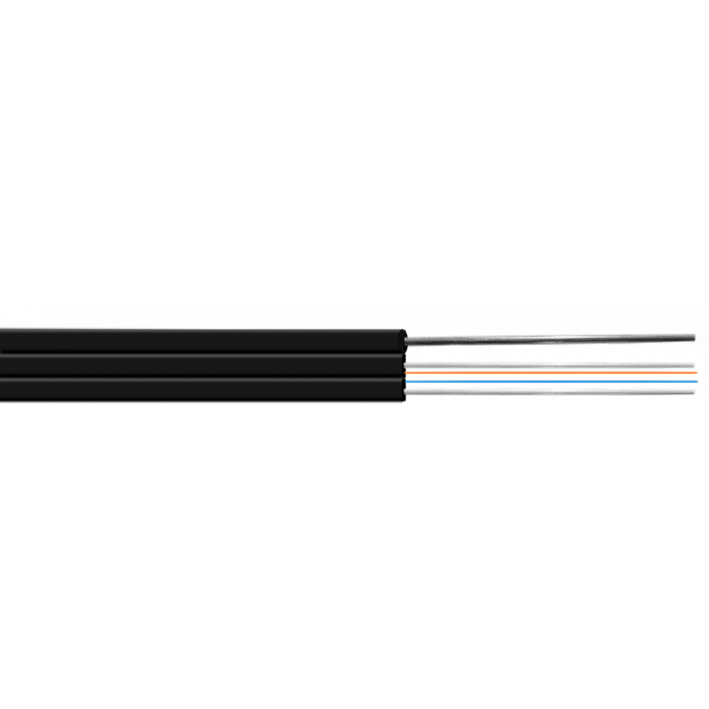 Imagen 2 de 1km LSZH 2-Fibra-SM-G652D 1-Portante 2-FRP Cable Negro Fibra Drop
