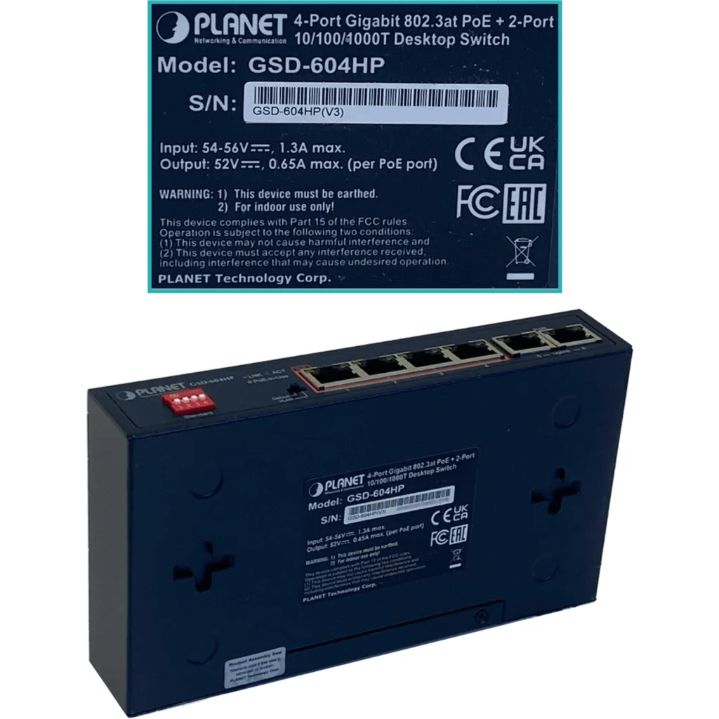 Switch Planet 4-Port 10/100/1000T 802.3at PoE + 2-Port 10/100/1000T