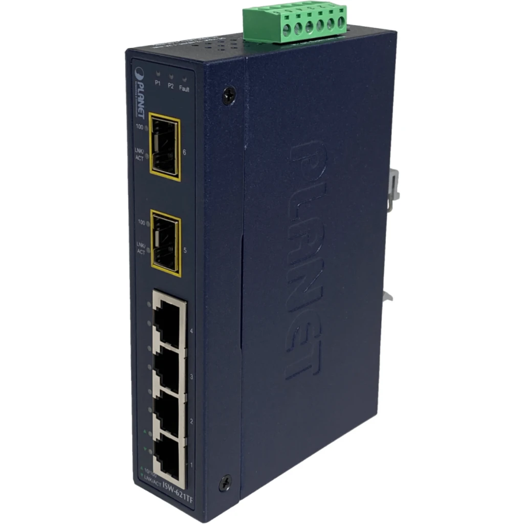 Imagen 2 de PLANET 4-100 2-SFP-100 Switch Industrial no-Admin Riel-DIN 12-48VDC/24