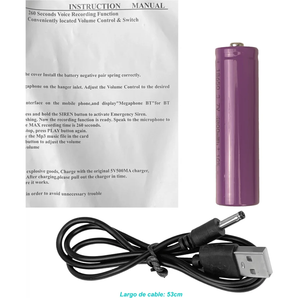 Imagen 1 de Megafono 30W inc-Pila Litio 3,7V 4800mAh Recargable Bluetooth USB mSD