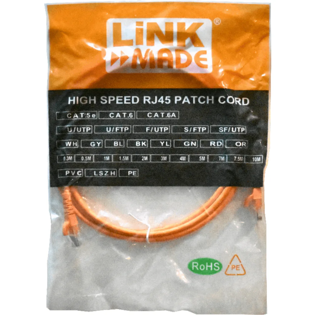 Cable de Red Linkmade 2 Mt Cat 6 LSZH Inyectado Multifilar Naranjo