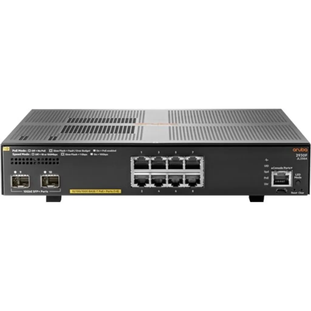 Switch Aruba 2930F, 8 Puertos PoE+ 10/100/1000Mbps + 2 Puertos SFP+ 56Gbits Adm.