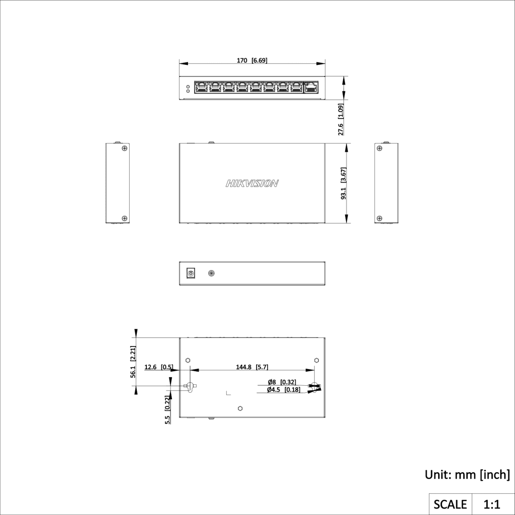 Imagen 1 de Switch 8 Puertos Hikvision POE+ No Adm. 1x 1000Mbps Uplink 300mt 60W