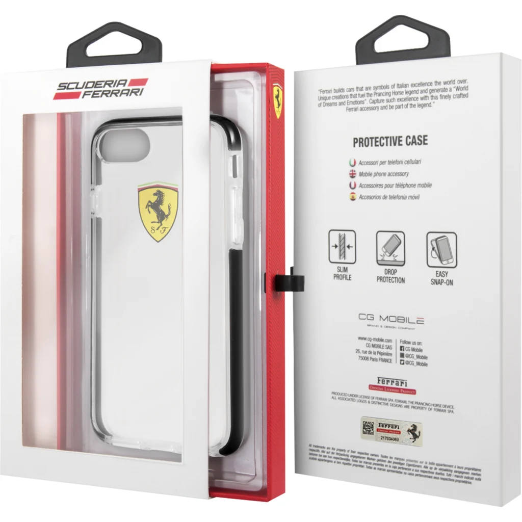Imagen 1 de CARCASA FERRARI P/IPHONE 8 TRANSP/NEGRA FEGLHCI8BK