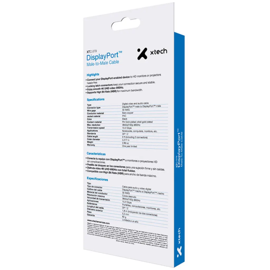Imagen 6 de Xtech - DisplayPort cable - DisplayPort male - 1.83 m - All black - XTC-379