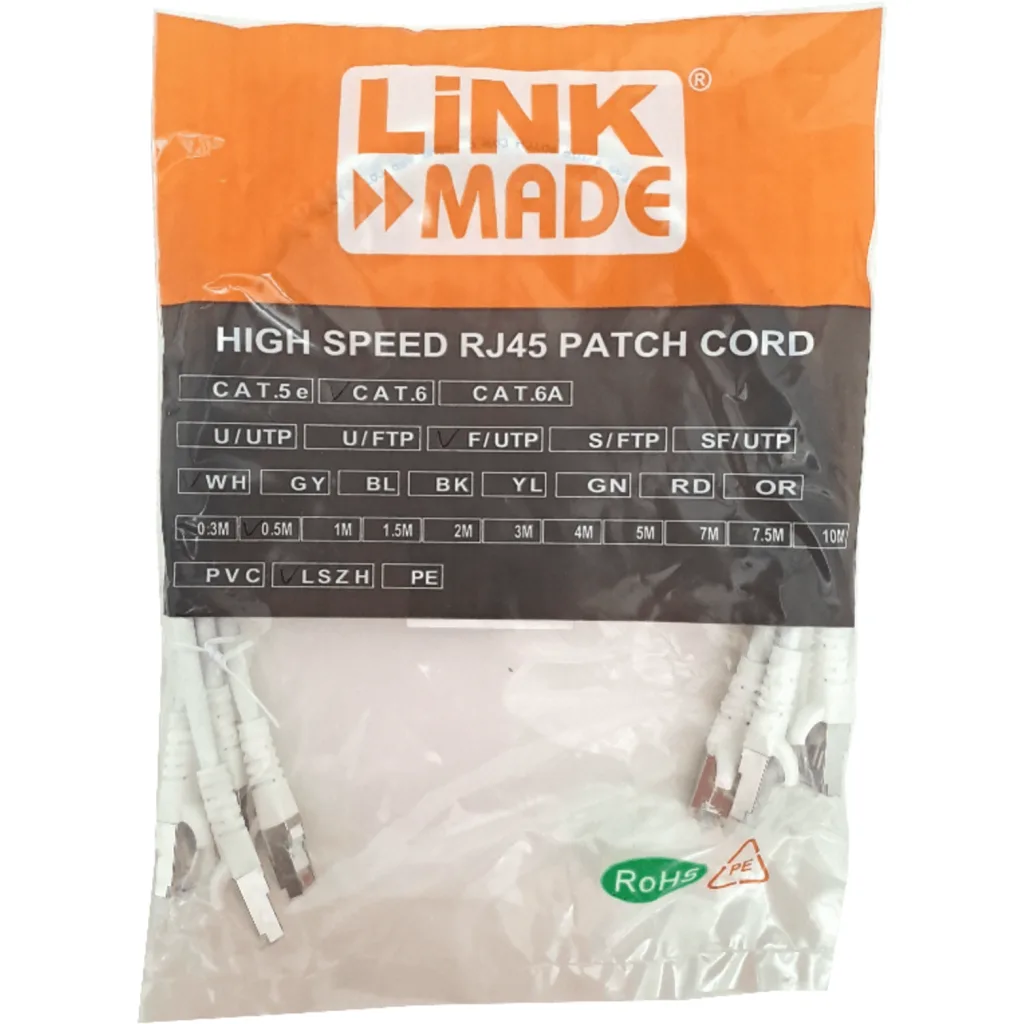 Imagen 1 de LINKMADE 4UN 50CM F/UTP CAT6 BLANCO LSZH CABLE PATCH MULTIFILAR INYECT
