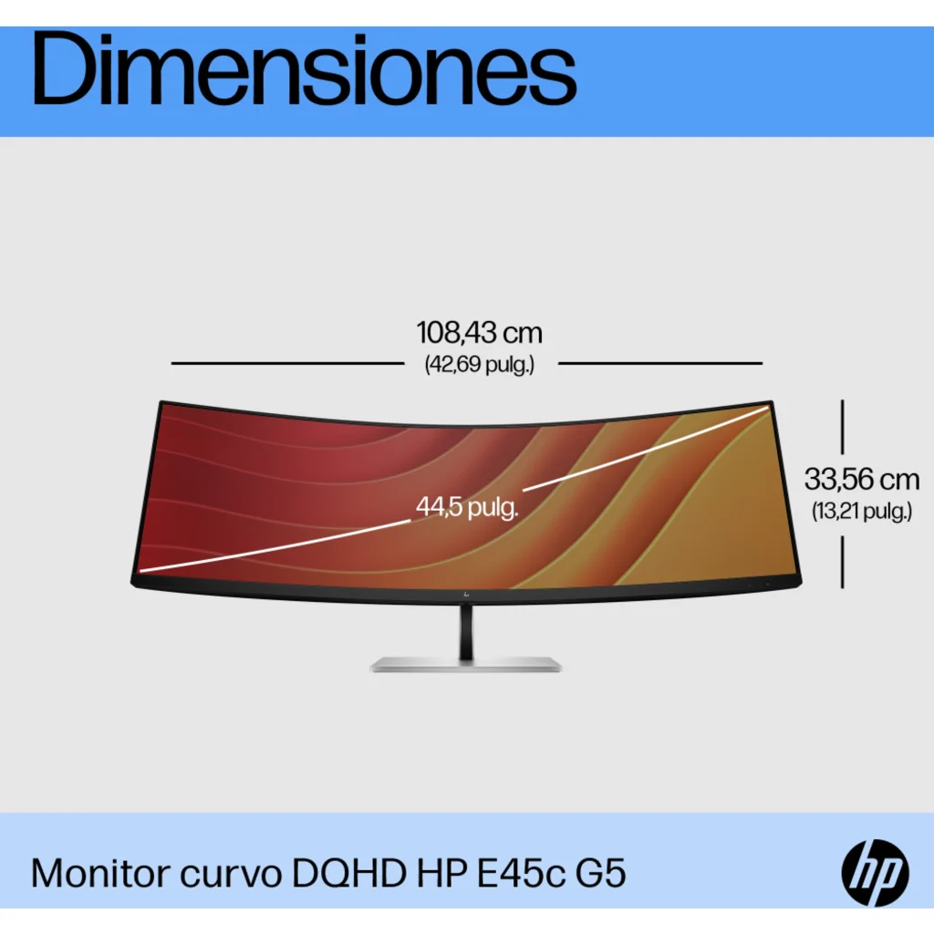 Imagen 10 de Monitor Curvo HP E45C G5 45" VA DQHD 5120*1440 DP HDMI USB-C LAN 3 ms GtG