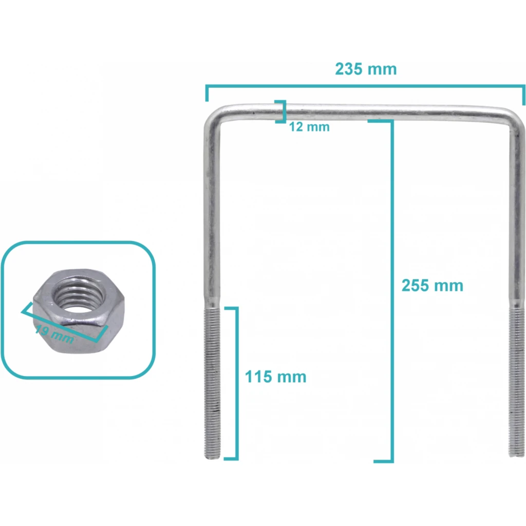 235x255x12x115mm Abrazadera 1/2 BT para Poste Tuercas-19mm