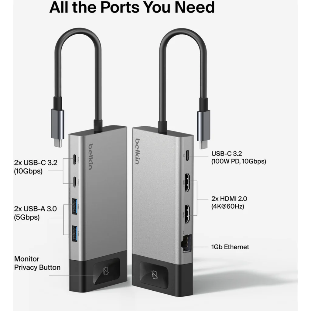Imagen 5 de HUB Belkin INC027DQSGY, 8en1 USB-C a 2*USB-C USB-C PD 2*USB-A3.0 2*HDMI LAN