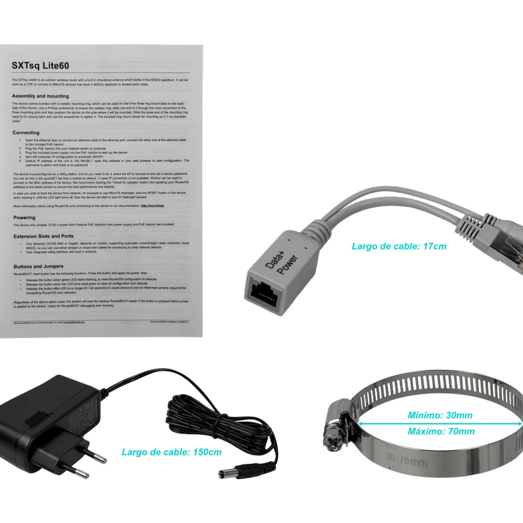 Imagen 1 de MIKROTIK 200mt 129x129mm 60GHz 802.11ad 1-100 RouterOS-L3 inc24V 0,2km