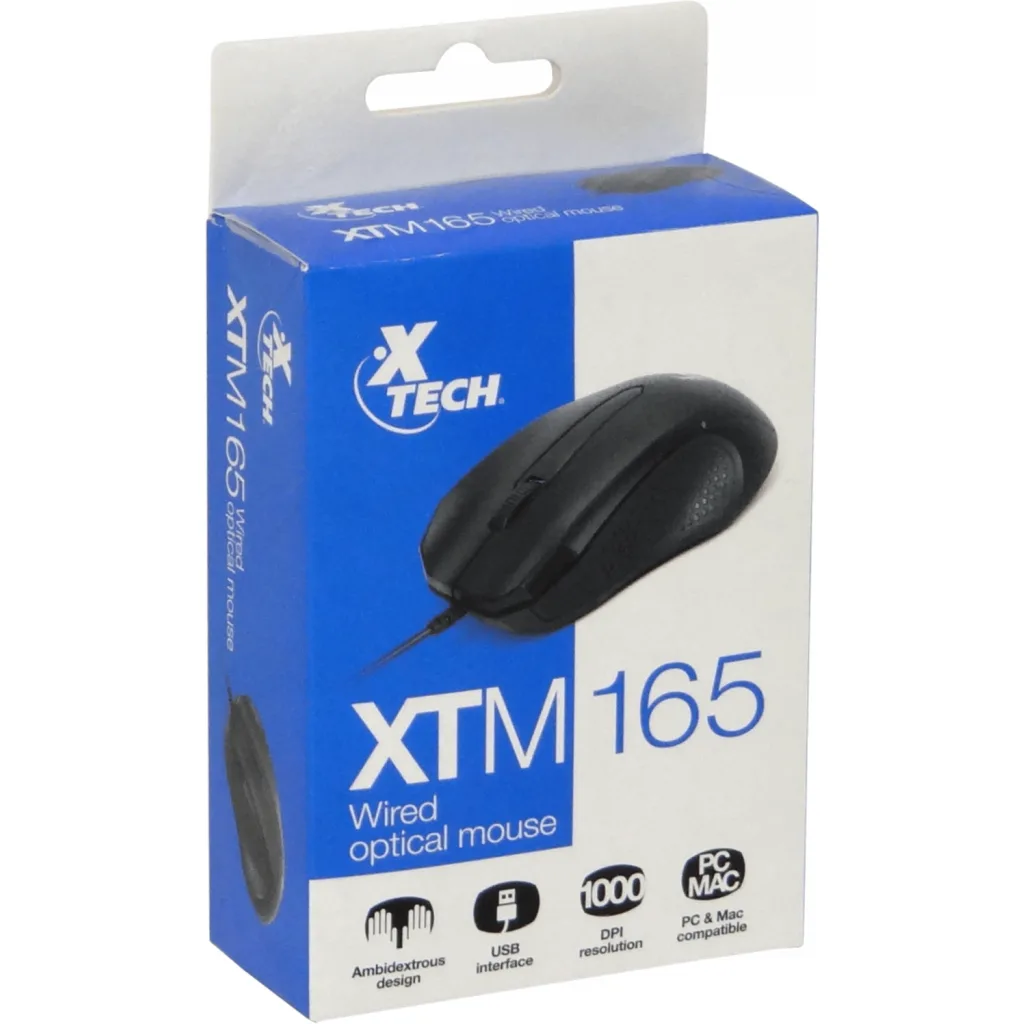 XTECH Mouse USB-AM Cableado-125cm Negro Raton Optico
