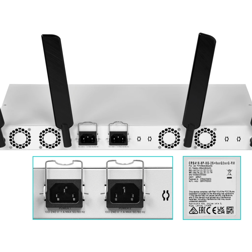 Imagen 3 de MIKROTIK WiFi6 17-1000(8-PoE+) 150W 2-SFP+ 5/2,4GHz USB L2 2-220VAC