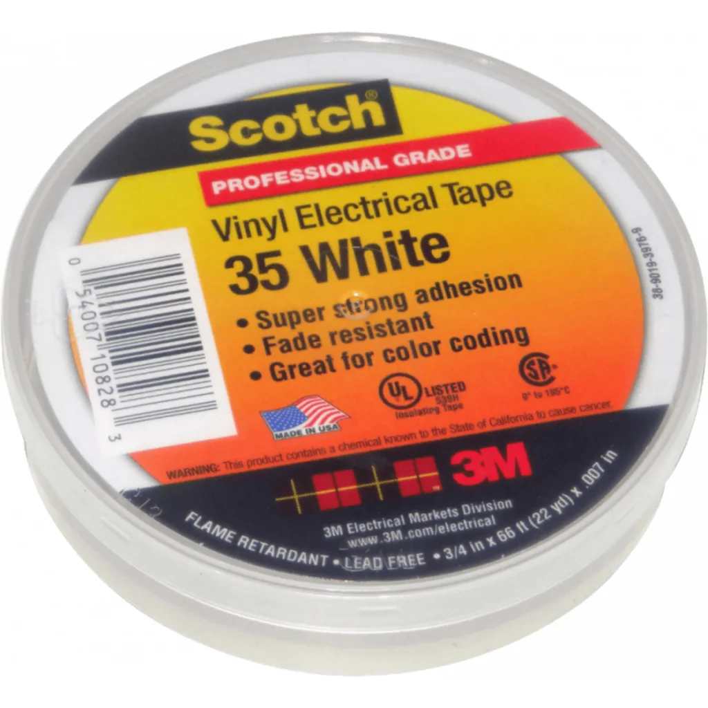Imagen 1 de 3M Cinta Blanca 19mm x 20mt 0,178mm 3/4pulg Vinilo Retarda-Fuego