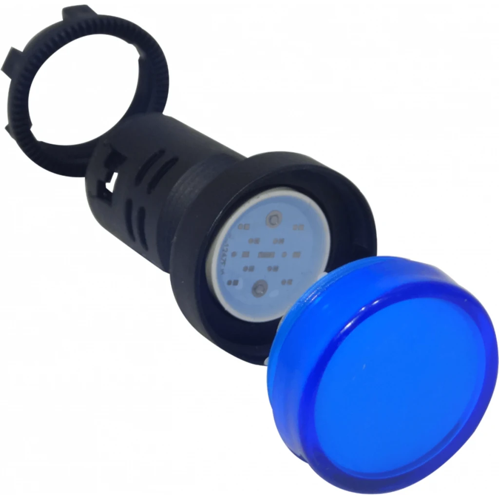 Azul Luz Piloto LED 220VAC 20mm-diametro 28mm-cabeza 51mm-altura