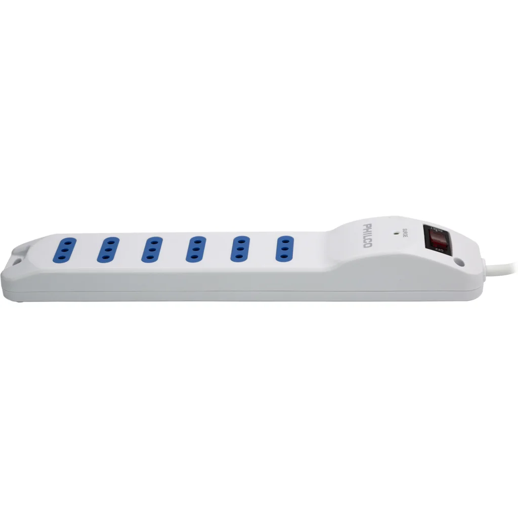 Alargador Eléctrico 6 Tomas 10A 2500W c/Switch Cable 1.5mts Color blanco -Philco