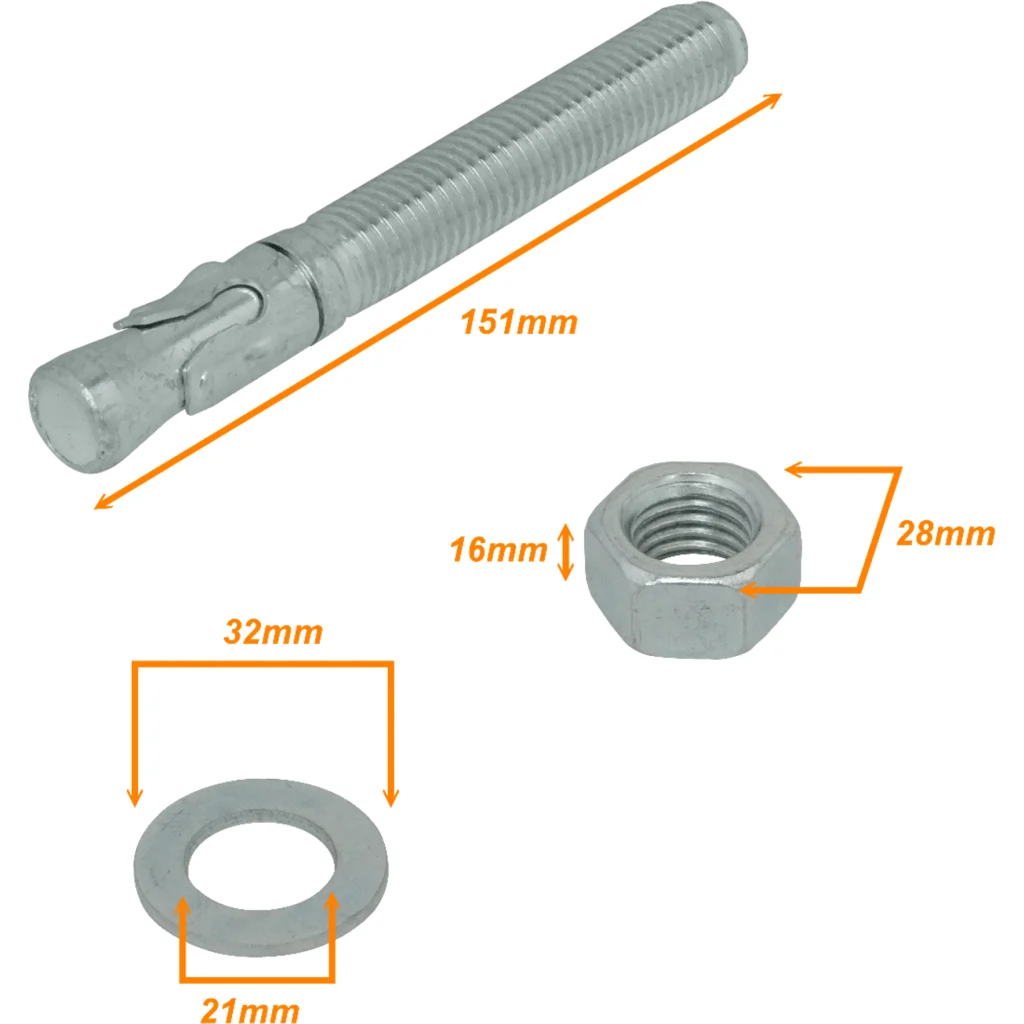 Imagen 1 de Perno de Anclaje 150mm-Largo 20mm-Broca 28mm-tuerca inc-golilla