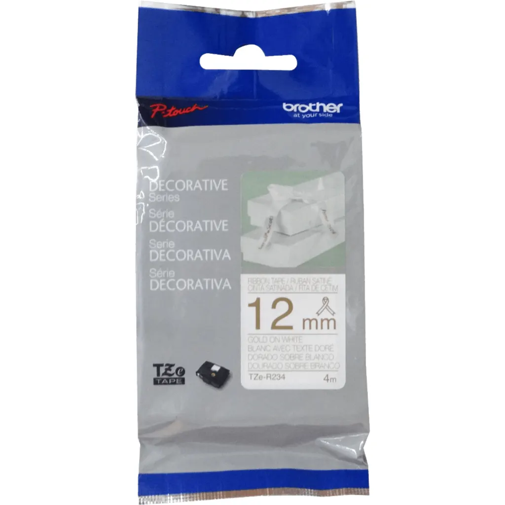 Imagen 1 de BROTHER Satin 12mm Dorado en Fondo Blanco Cinta 4mt p/PT-H110/H200