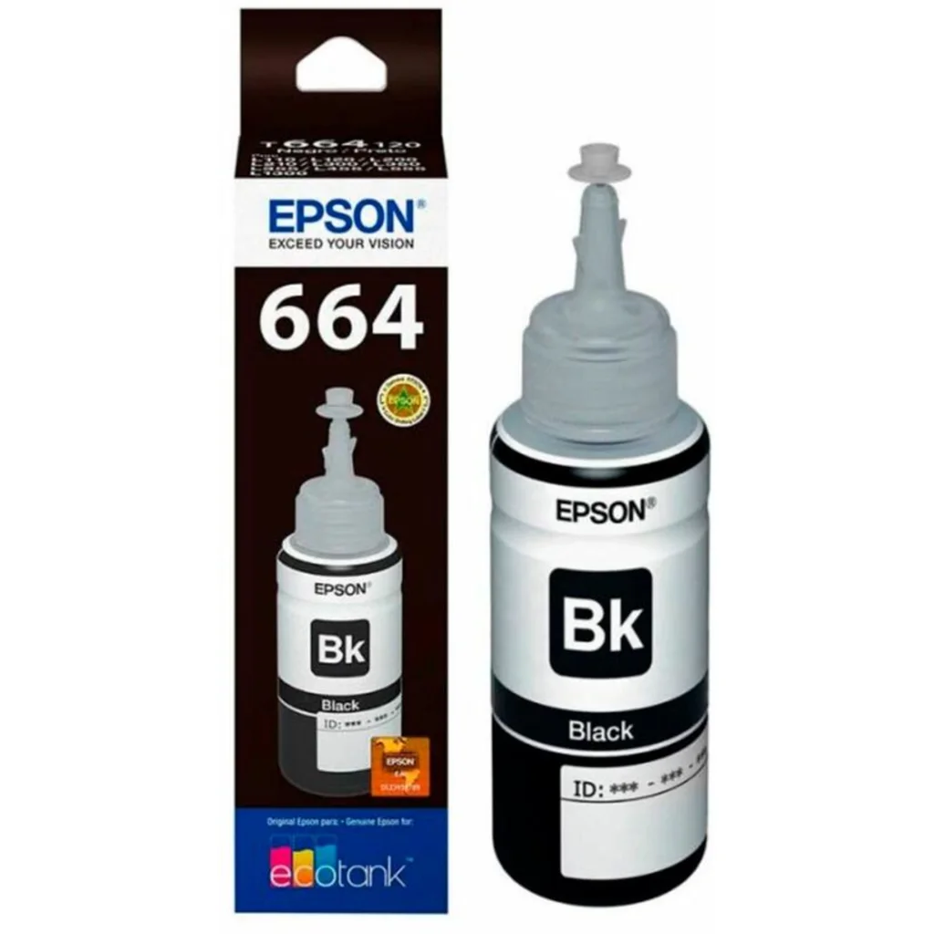Botella de Tinta Epson T664120-AL Negra p/Imp L200/L110/L210/L355, 4000Pág 70ml
