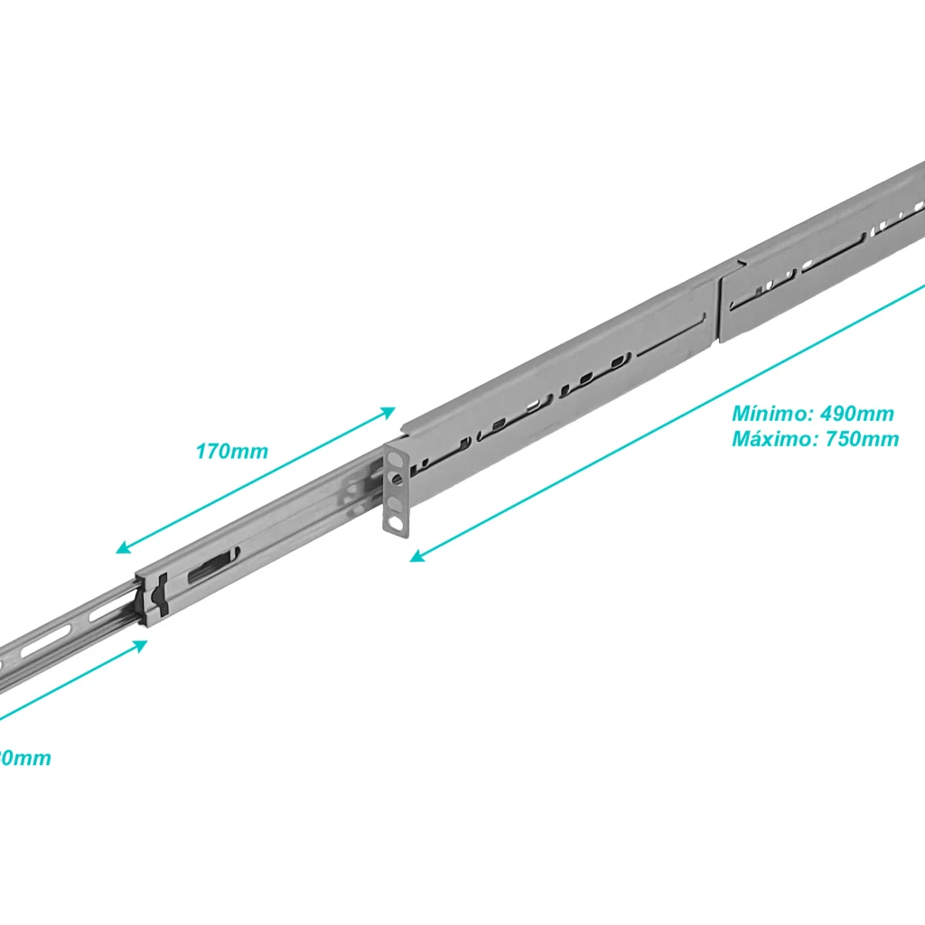1U Fondo-490-750mm Riel de Rack deslizable-450mm Soporta-30Kg